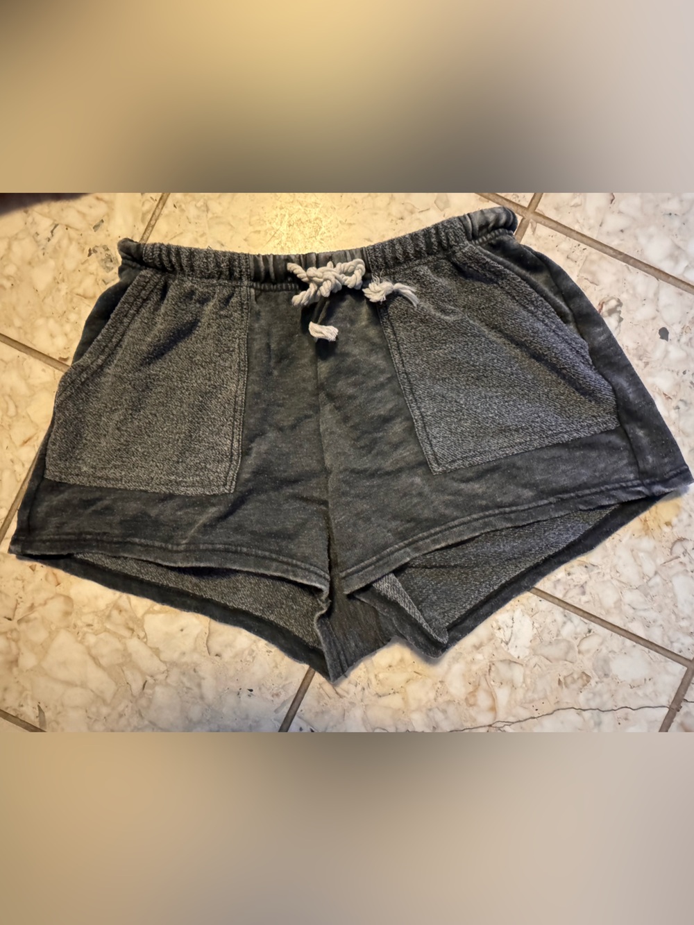 Grayish Blue Burnout Shorts w/ Wrap Cords & pockets women’s size Large